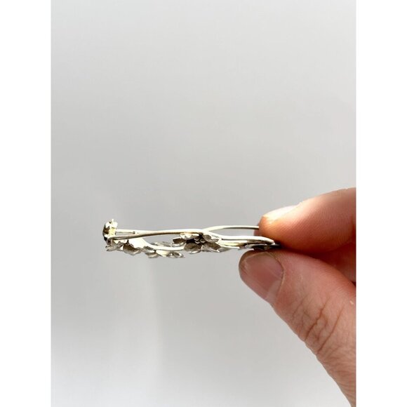 40's Vintage Art Nouveau Floral & Beaded Openwork Sterling Silver Foliage Brooch - Picture 8 of 10